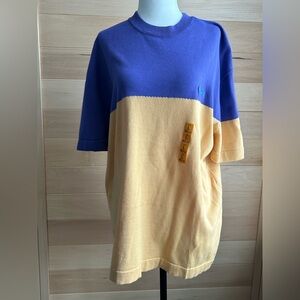 NWOT Zara Size Large short sleeve shirt purple yellow horizontal two-tone design